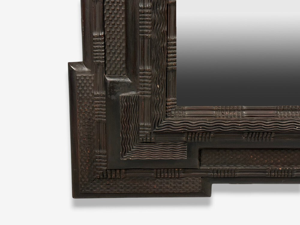 Baroque, Monumental Dutch Ripple Frame Wall Mirror, Ebonized Wood, 19th c.