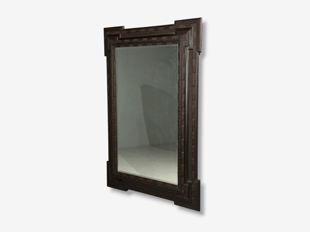Baroque, Monumental Dutch Ripple Frame Wall Mirror, Ebonized Wood, 19th c.