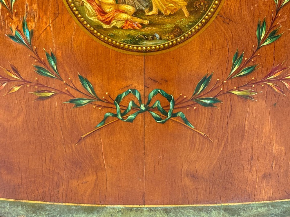 Edwardian, Adams Paint Decorated Demilune Cabinet, Inlaid Wood, 19th c.