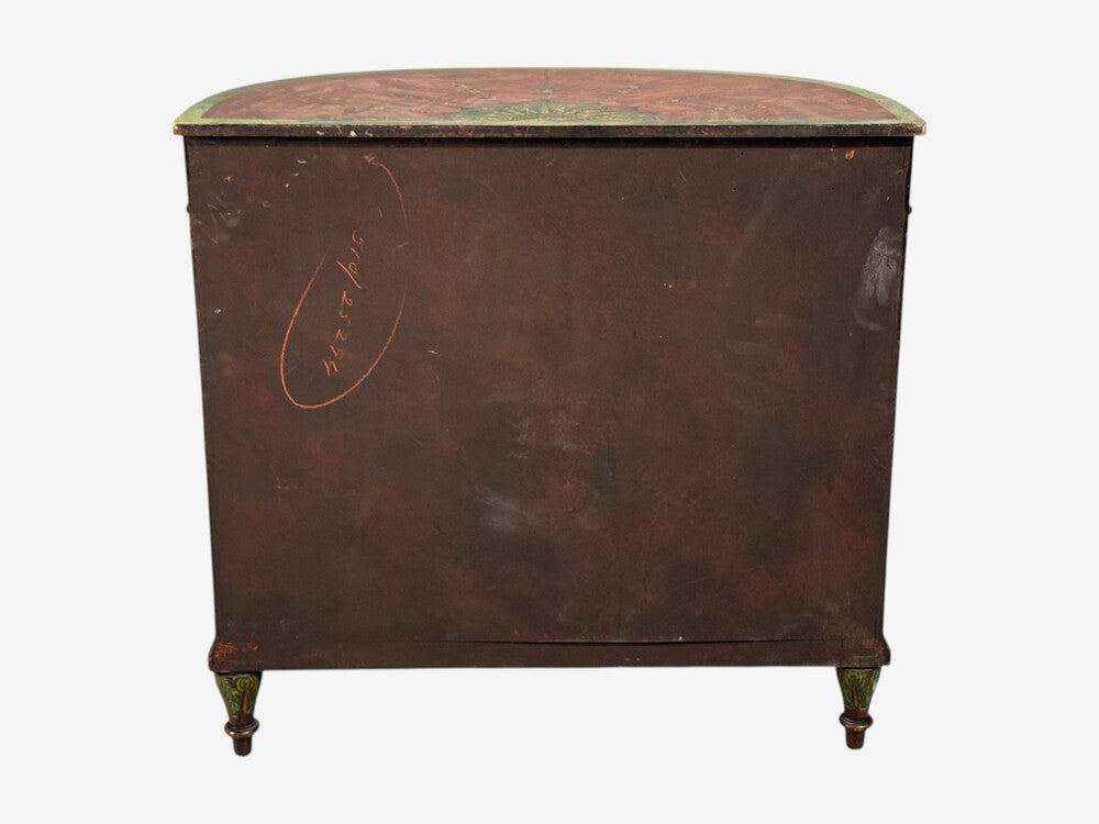 Edwardian, Adams Paint Decorated Demilune Cabinet, Inlaid Wood, 19th c.
