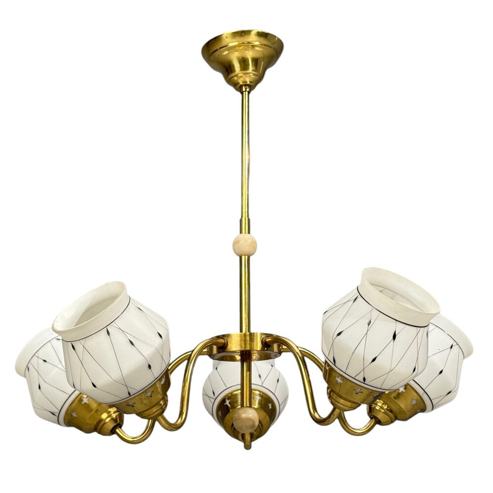 Swedish Modern, Pendant Light, Opaline Glass, Brass, Plastic, Sweden, 1930s