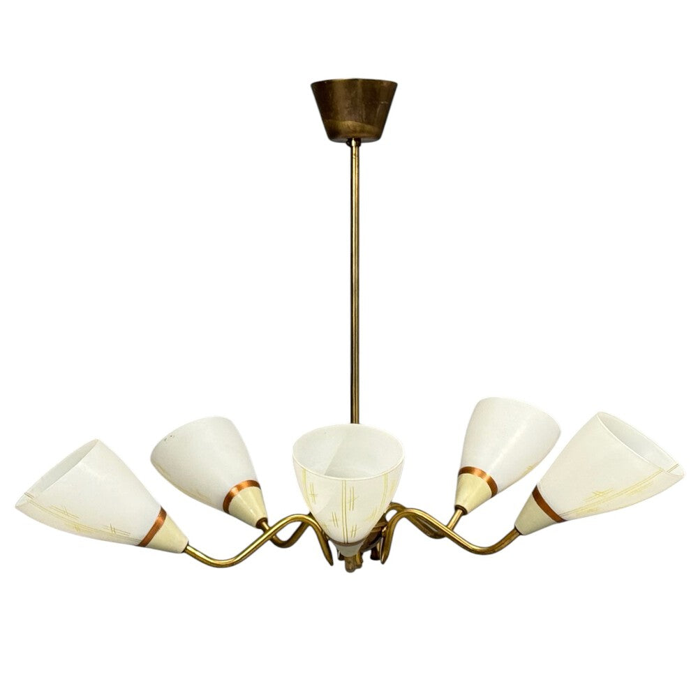 Swedish Modern, Pendant Light, Opaline Glass, Brass, Sweden, 1940s