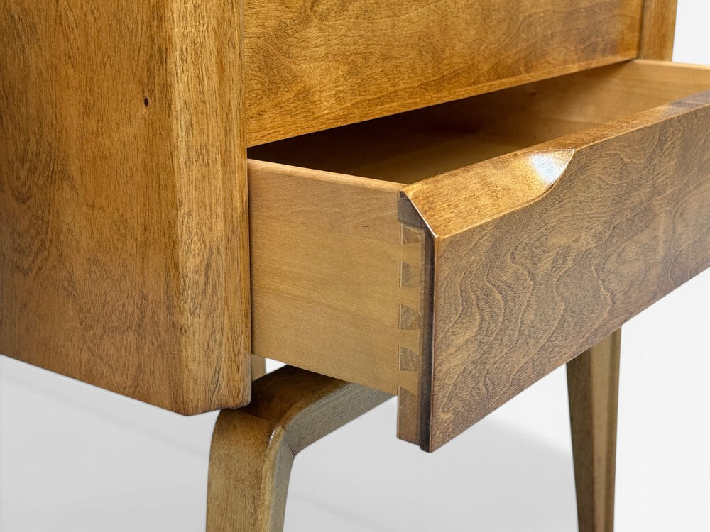 Edmond J Spence, Nightstands, Burled Maple, Bentwood, Sweden, 1960s