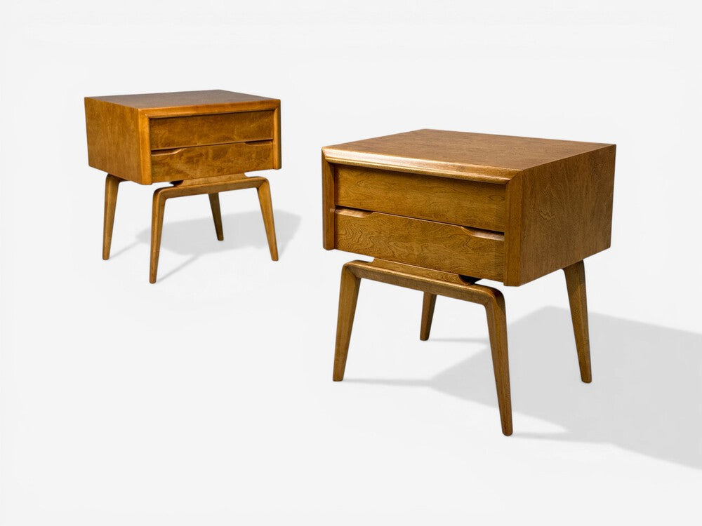 Edmond J Spence, Nightstands, Burled Maple, Bentwood, Sweden, 1960s
