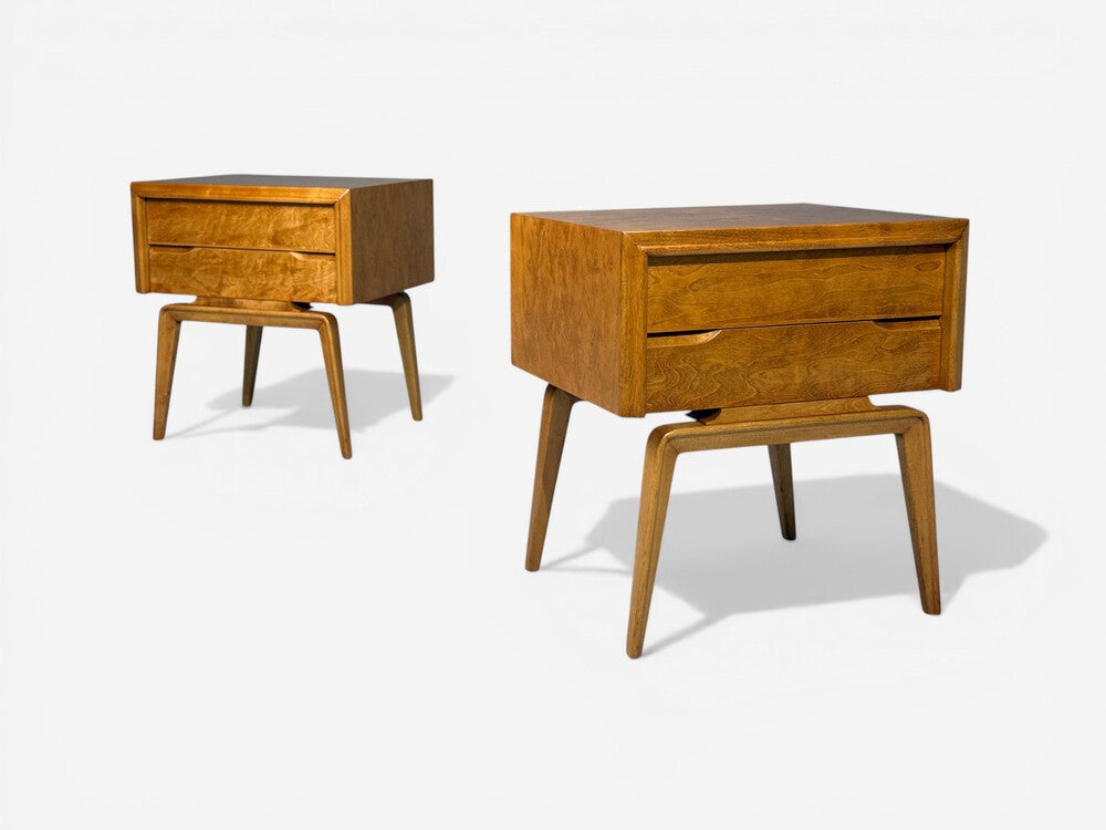 Edmond J Spence, Nightstands, Burled Maple, Bentwood, Sweden, 1960s