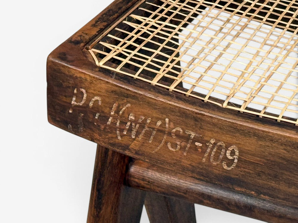 Pierre Jeanneret, Low Cane Stools, Teak, Cane, Chandigarh, India, 1960s
