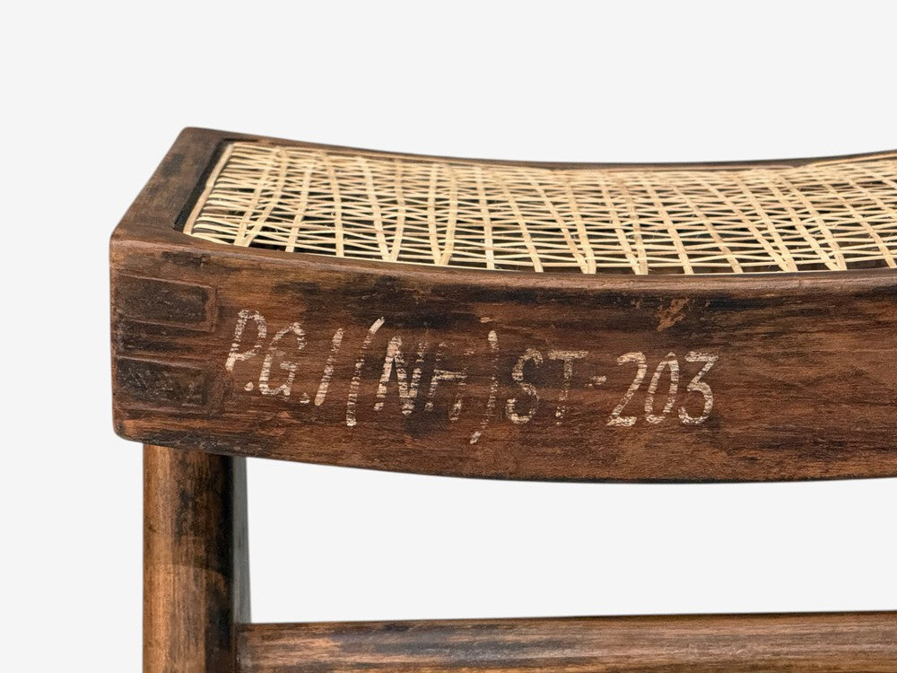 Pierre Jeanneret, Low Cane Stools, Teak, Cane, Chandigarh, India, 1960s