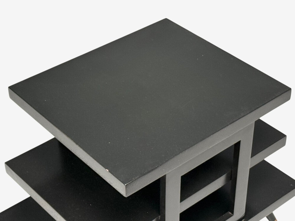 Ico Parisi Style, Ebonized Wood, Brass, Sculptural Side Table, Europe, 1950s