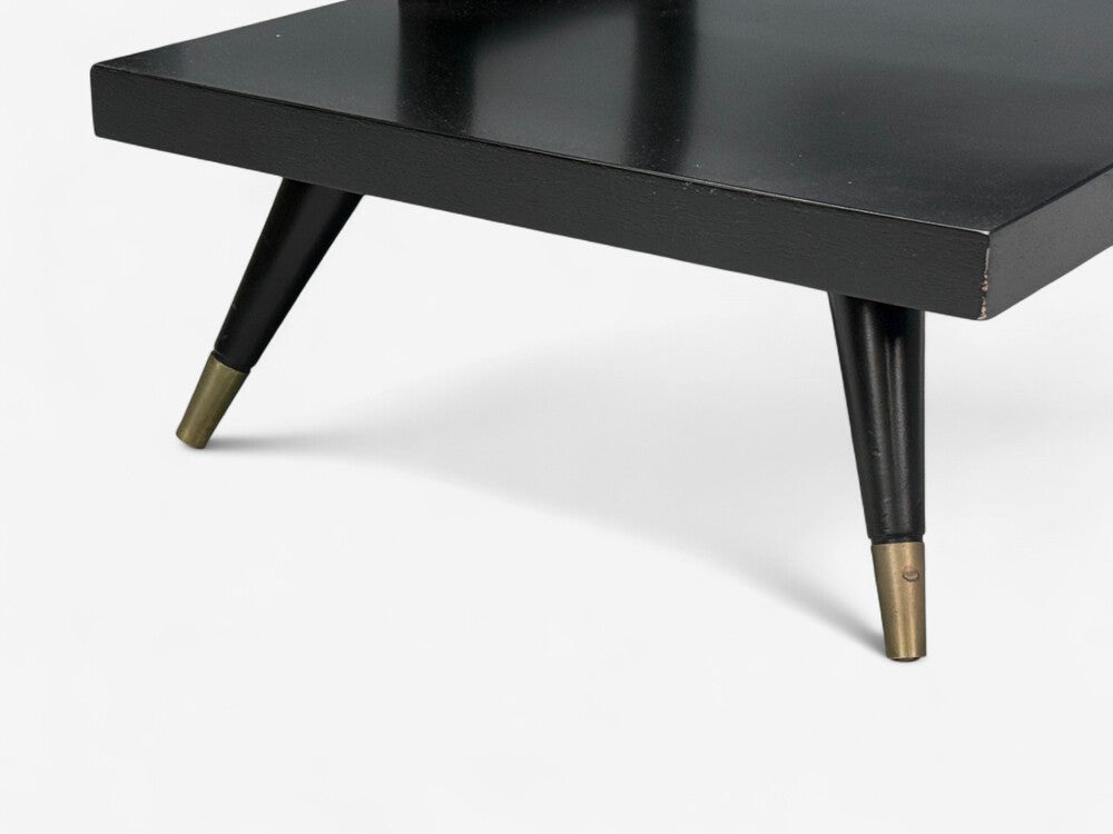 Ico Parisi Style, Ebonized Wood, Brass, Sculptural Side Table, Europe, 1950s
