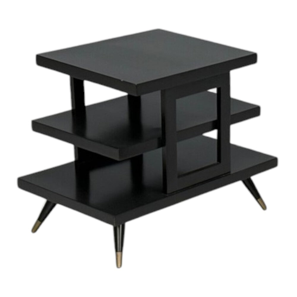 Ico Parisi Style, Ebonized Wood, Brass, Sculptural Side Table, Europe, 1950s