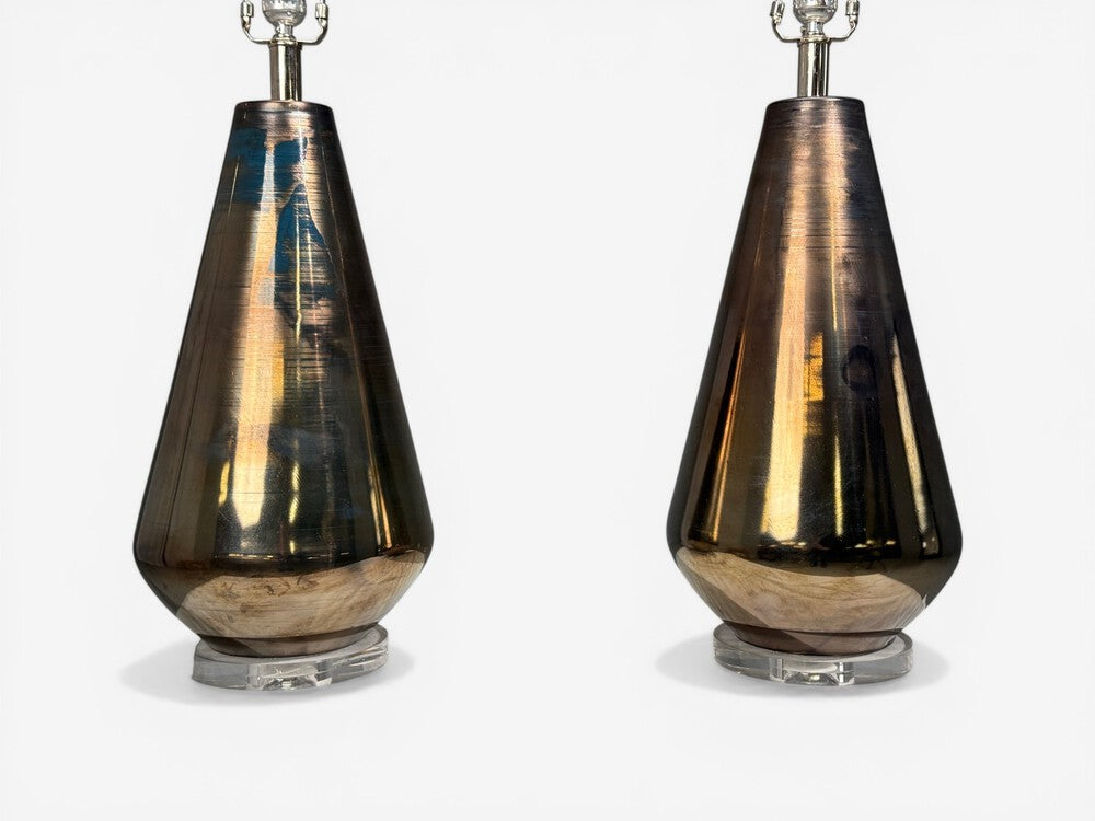 Modern Table Lamps, Distressed Bronze Glass Finish, Lucite, USA, 21st c.
