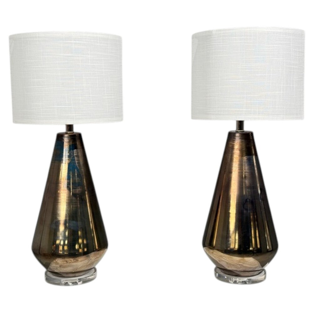 Modern Table Lamps, Distressed Bronze Glass Finish, Lucite, USA, 21st c.
