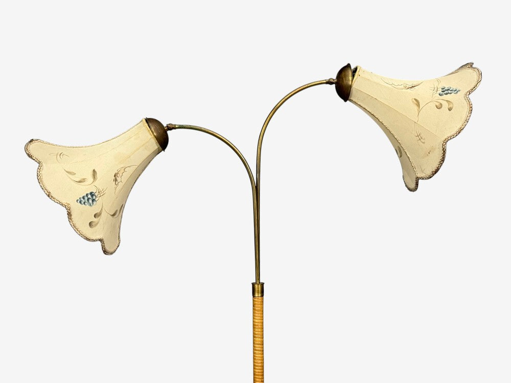 Swedish Modern, Floor Lamp, Rattan, Elm, Fabric, Sweden, 1940s