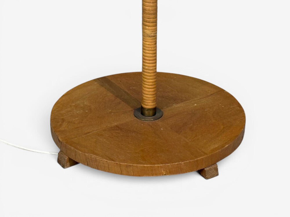 Swedish Modern, Floor Lamp, Rattan, Elm, Fabric, Sweden, 1940s