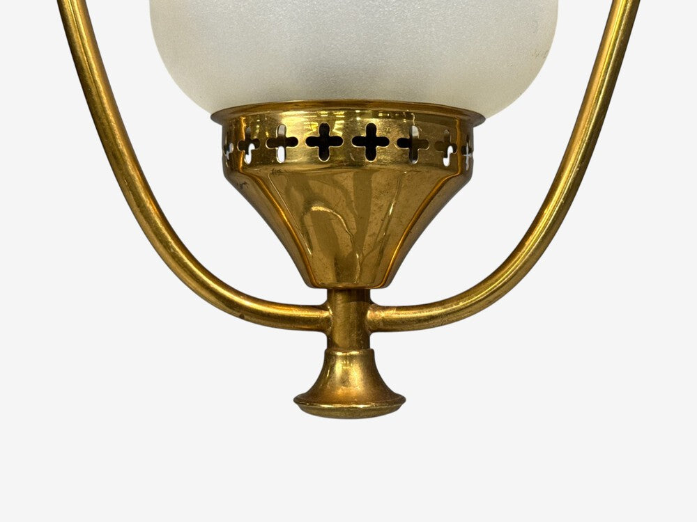 Swedish Modern, Pendant Light, Brass, Frosted Glass, Sweden, 1940s