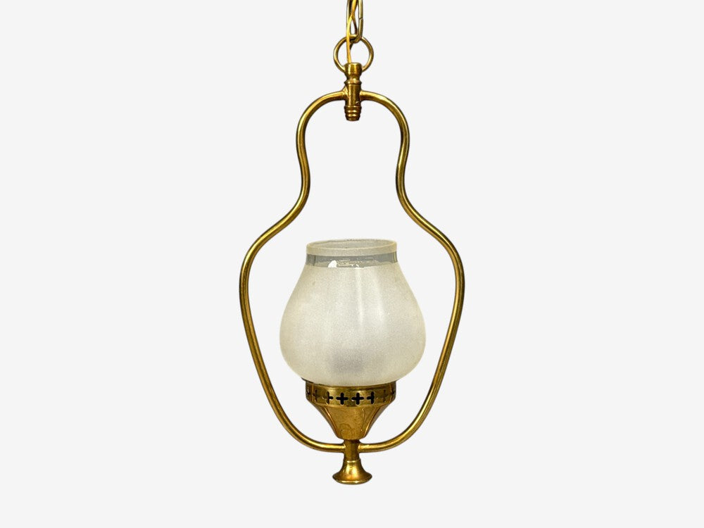 Swedish Modern, Pendant Light, Brass, Frosted Glass, Sweden, 1940s