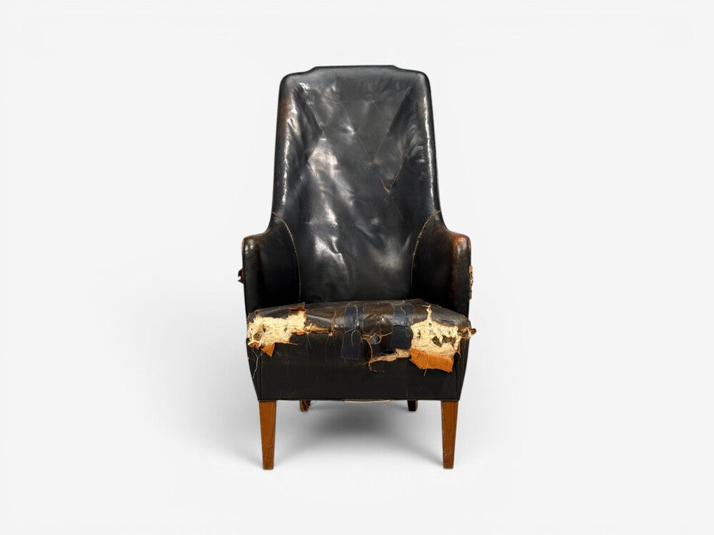 Svend Åge Madsen, Highback Chair, Leather, Nut Wood, Denmark, 1947