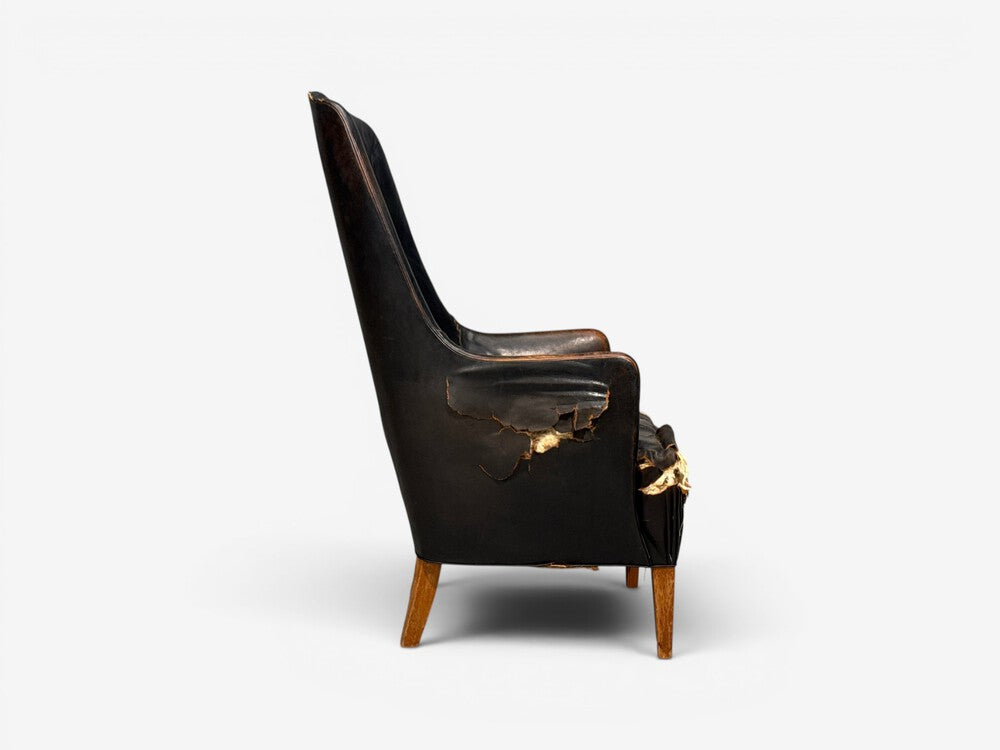 Svend Åge Madsen, Highback Chair, Leather, Nut Wood, Denmark, 1947
