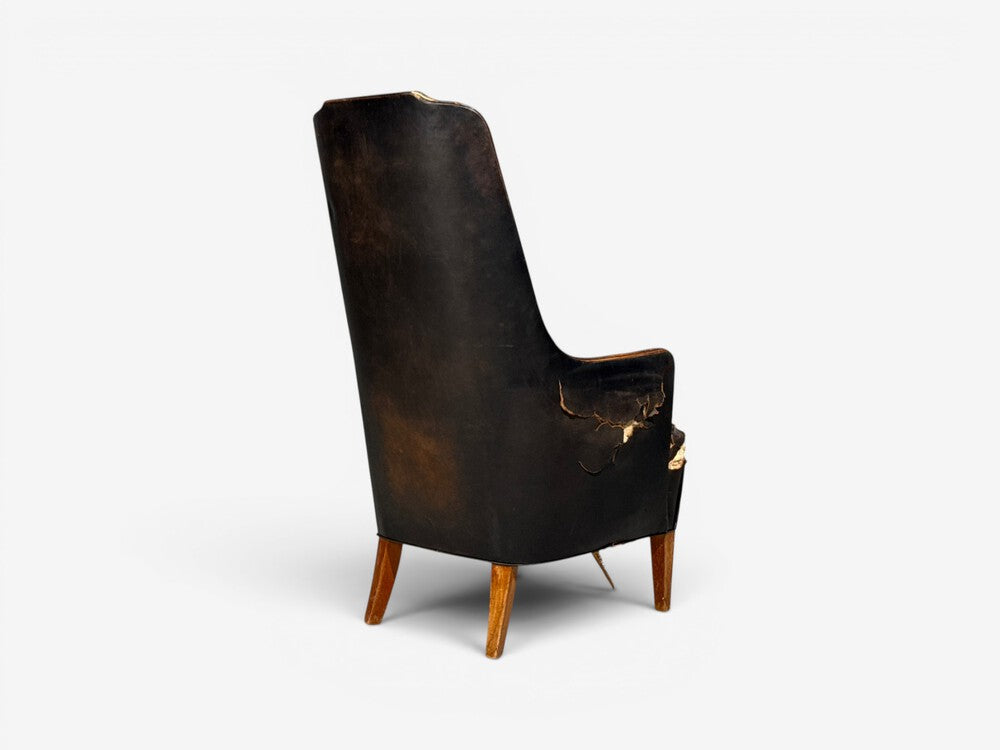 Svend Åge Madsen, Highback Chair, Leather, Nut Wood, Denmark, 1947