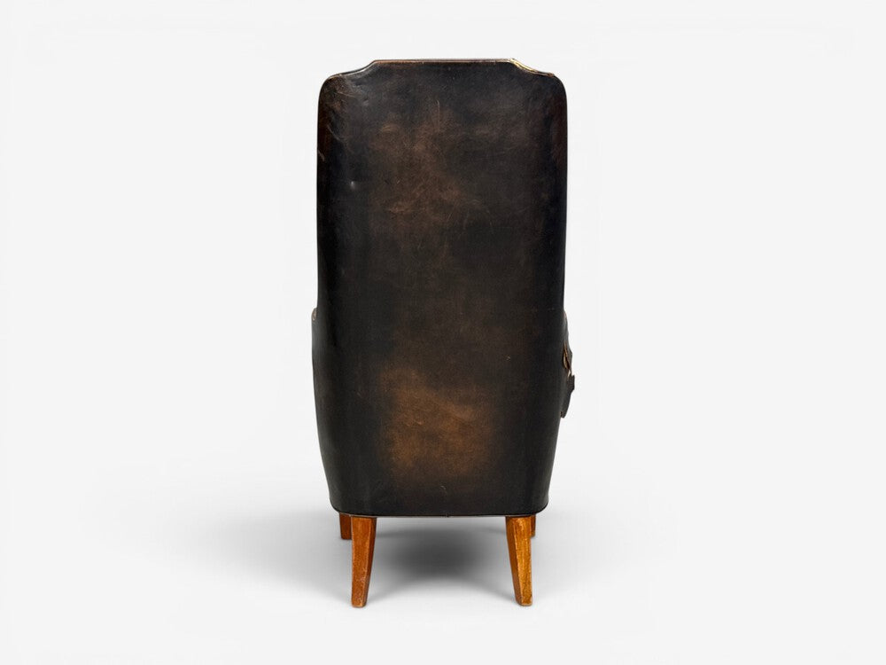 Svend Åge Madsen, Highback Chair, Leather, Nut Wood, Denmark, 1947