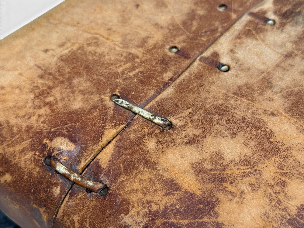 Baroque, Small Footstool, Leather, Turned Walnut, 19th c.