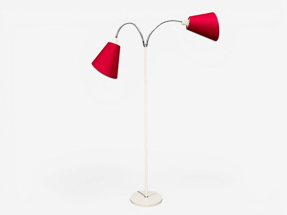 AH Belysing, Floor Lamp, White Lacquered Metal, Red Fabric, Sweden, 2000s
