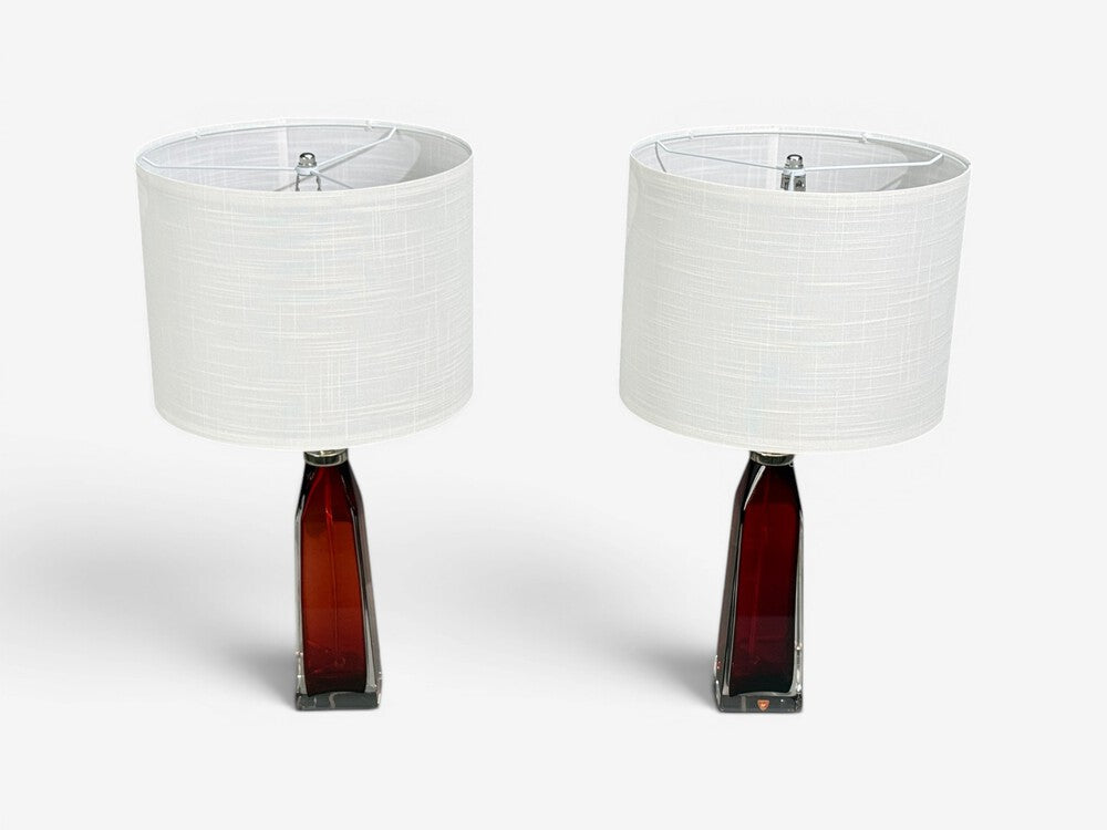 Carl Fagerlund, Table Lamps, Red Glass, Sweden, 1950s