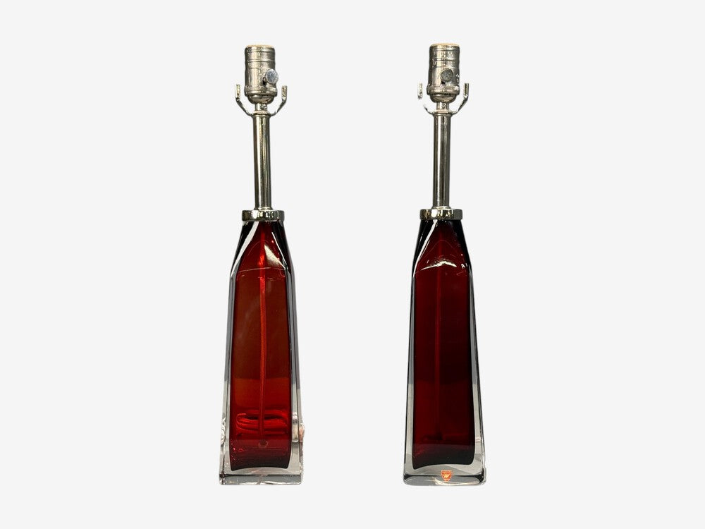 Carl Fagerlund, Table Lamps, Red Glass, Sweden, 1950s