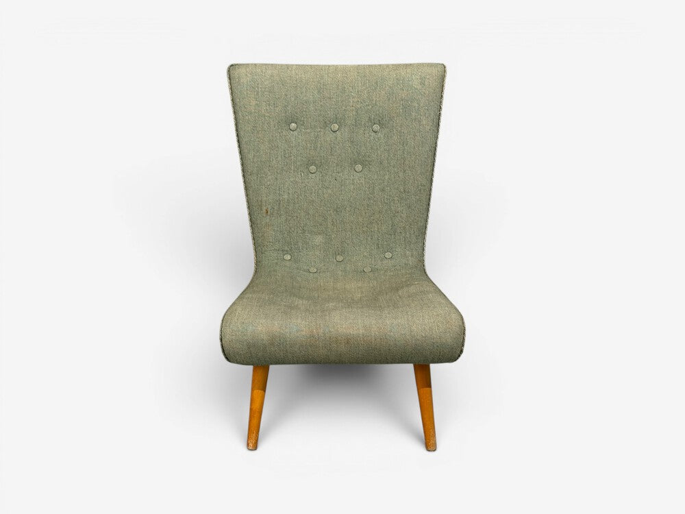 Swedish Modern, Slipper Chair, Green Fabric, Beech, Sweden, 1940s