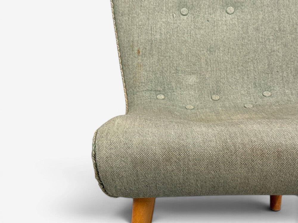 Swedish Modern, Slipper Chair, Green Fabric, Beech, Sweden, 1940s