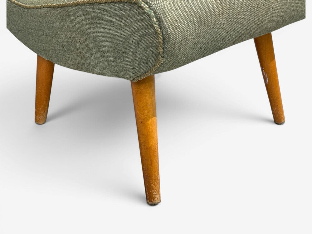 Swedish Modern, Slipper Chair, Green Fabric, Beech, Sweden, 1940s