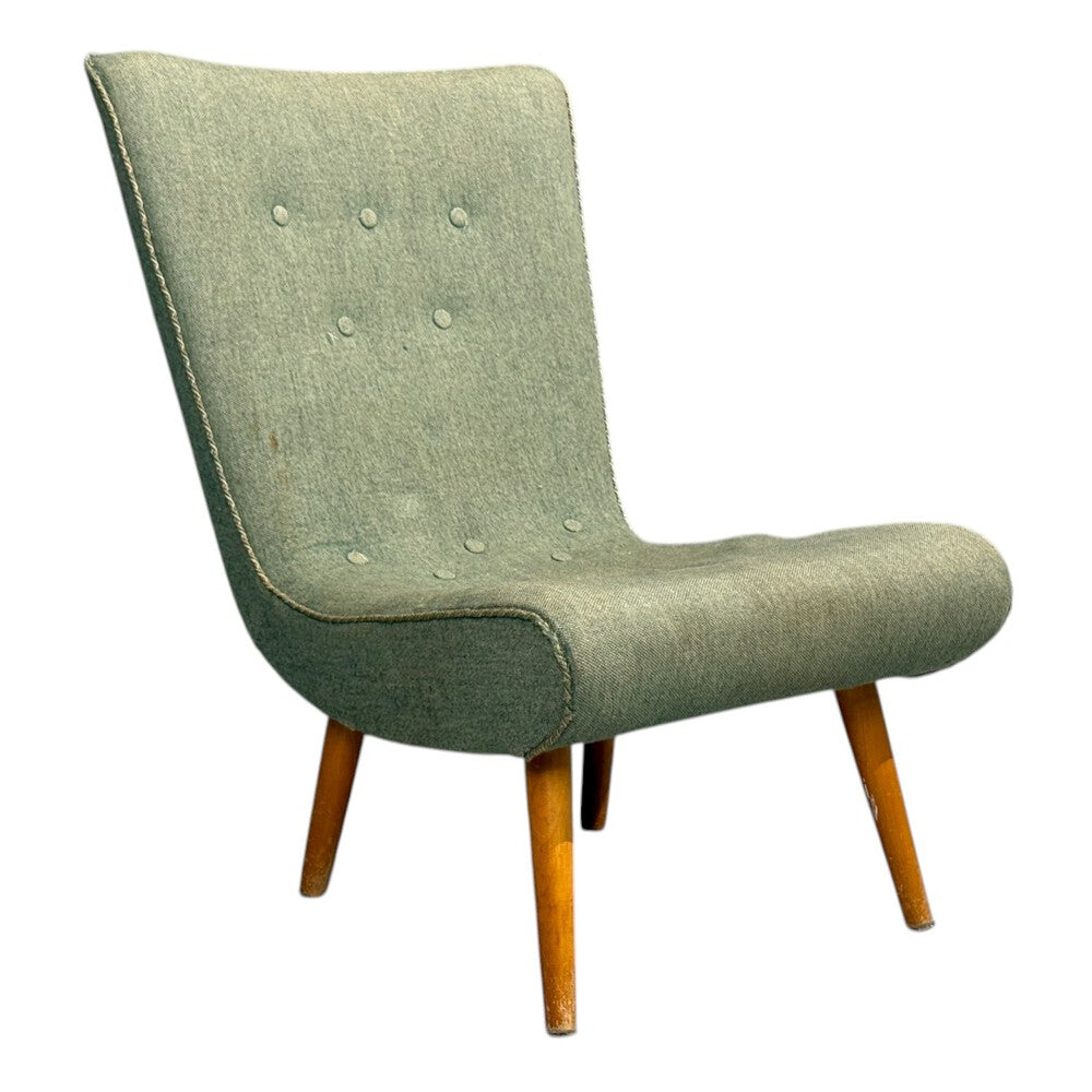 Swedish Modern, Slipper Chair, Green Fabric, Beech, Sweden, 1940s