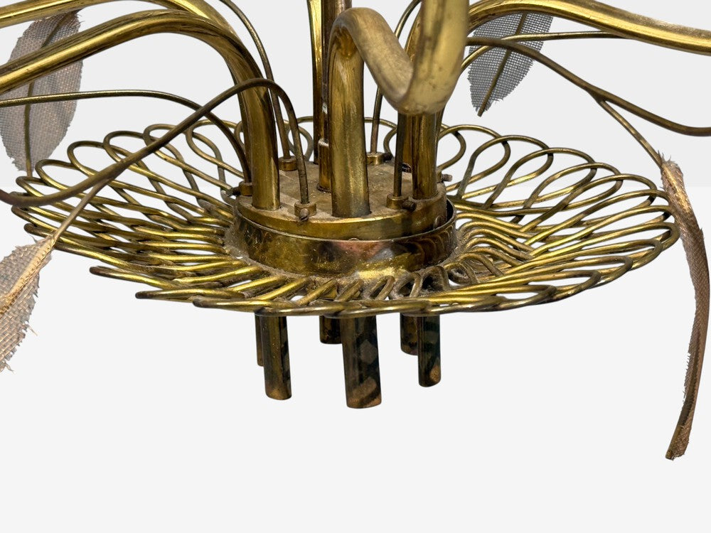 Paavo Tynell, Chandelier, Milk Glass, Brass, Finland, 1950s