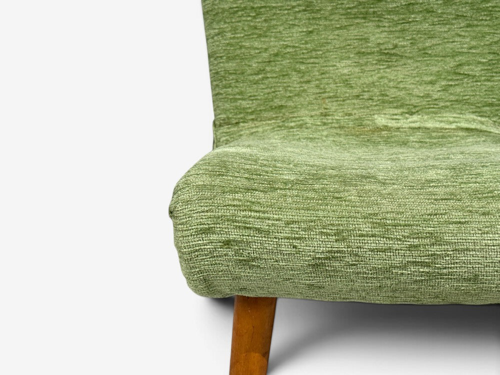 Swedish Modern, Scoop Lounge Chair, Green Fabric, Beech, Sweden, 1940s