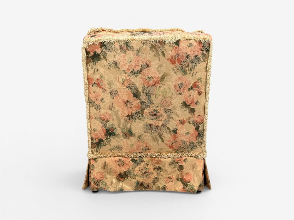 Traditional, Rolled Arm Lounge Chair, Floral Fabric, Wood, USA, 1980s