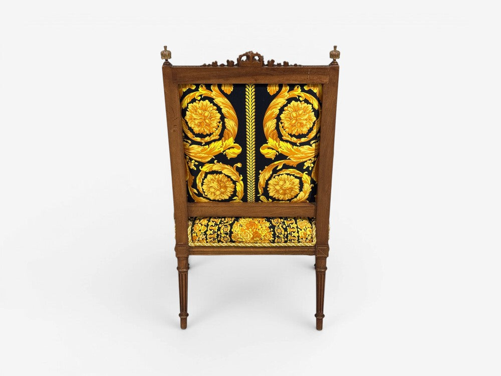 Gianni Versace Fabric Louis XVI Style Armchairs, Walnut, France, 20th c.