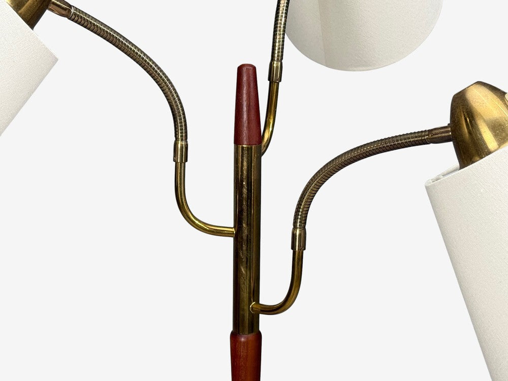 Swedish Modern, Adjustable Floor Lamp, Teak, Brass, Fabric, Sweden, 1970s