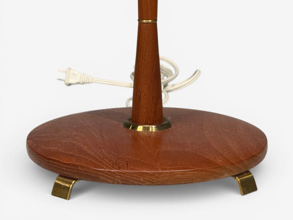 Swedish Modern, Adjustable Floor Lamp, Teak, Brass, Fabric, Sweden, 1970s