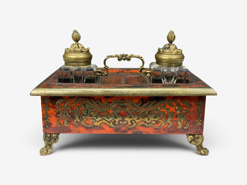 Napoleon lll, French Inkwell Desk Set, Boulle Inlay, Tortoise, France, 19th c.