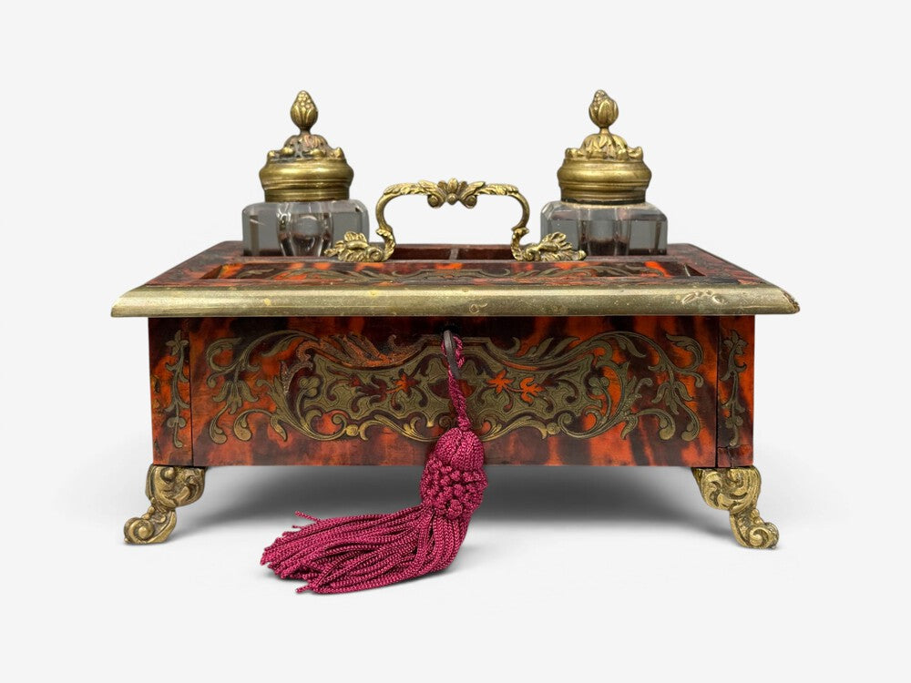 Napoleon lll, French Inkwell Desk Set, Boulle Inlay, Tortoise, France, 19th c.