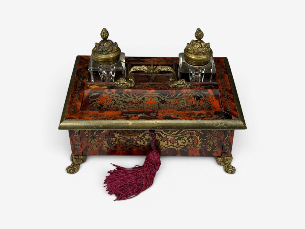 Napoleon lll, French Inkwell Desk Set, Boulle Inlay, Tortoise, France, 19th c.