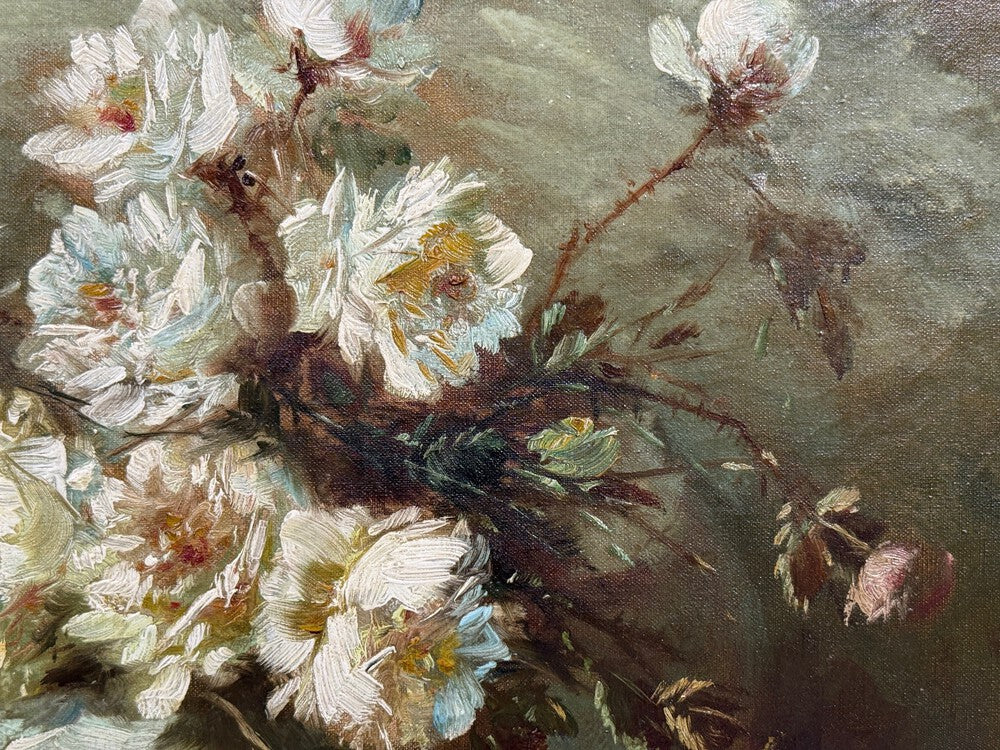 Floral Still Life, Oil on Canvas, A Fallen Vase with Flowers, American, 1920s
