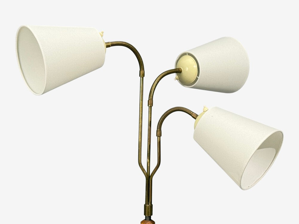 Swedish Modern, Adjustable Floor Lamp, Wood, Brass, Red Lacquer, Sweden, 1940s