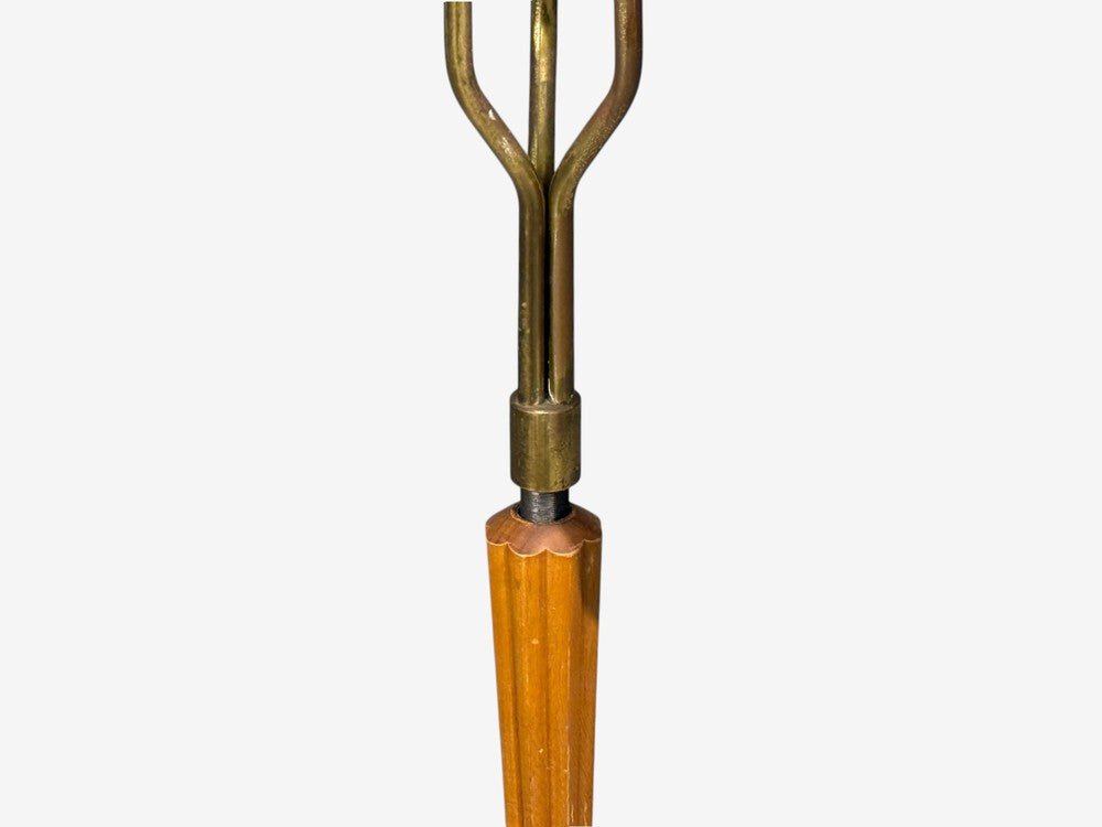 Swedish Modern, Adjustable Floor Lamp, Wood, Brass, Red Lacquer, Sweden, 1940s