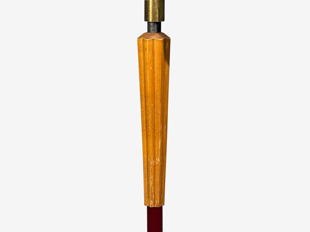 Swedish Modern, Adjustable Floor Lamp, Wood, Brass, Red Lacquer, Sweden, 1940s