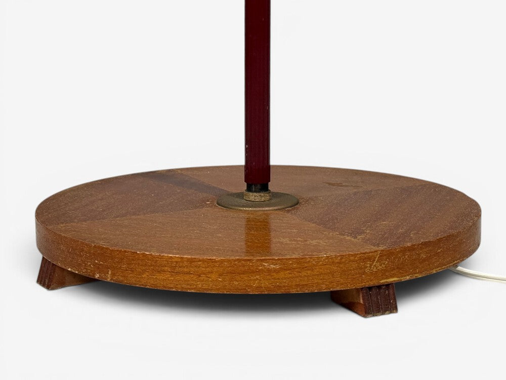 Swedish Modern, Adjustable Floor Lamp, Wood, Brass, Red Lacquer, Sweden, 1940s