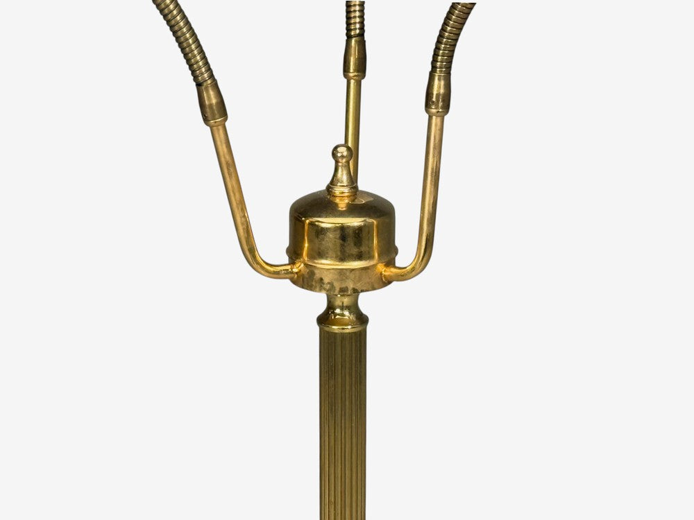 Swedish Modern, Three Light Floor Lamp, Reeded Brass, Fabric, Sweden, 1970s
