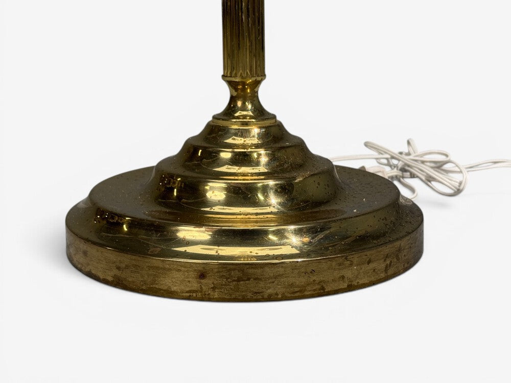 Swedish Modern, Three Light Floor Lamp, Reeded Brass, Fabric, Sweden, 1970s