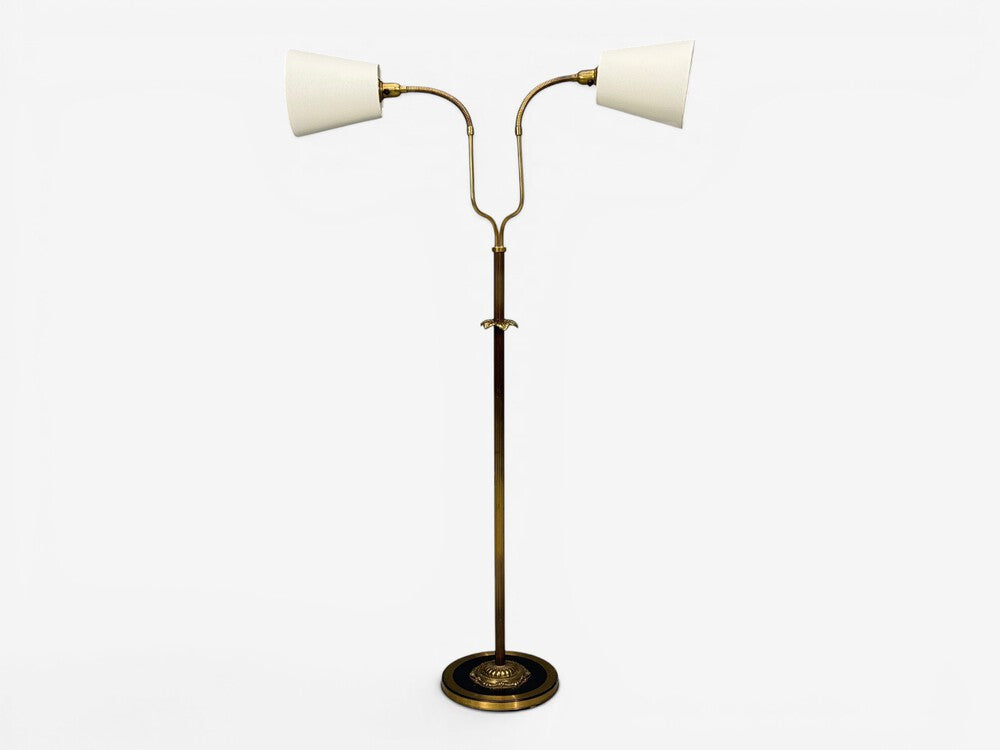 Swedish Modern, Dual Head Floor Lamp, Reeded Brass, Sweden, 1950s