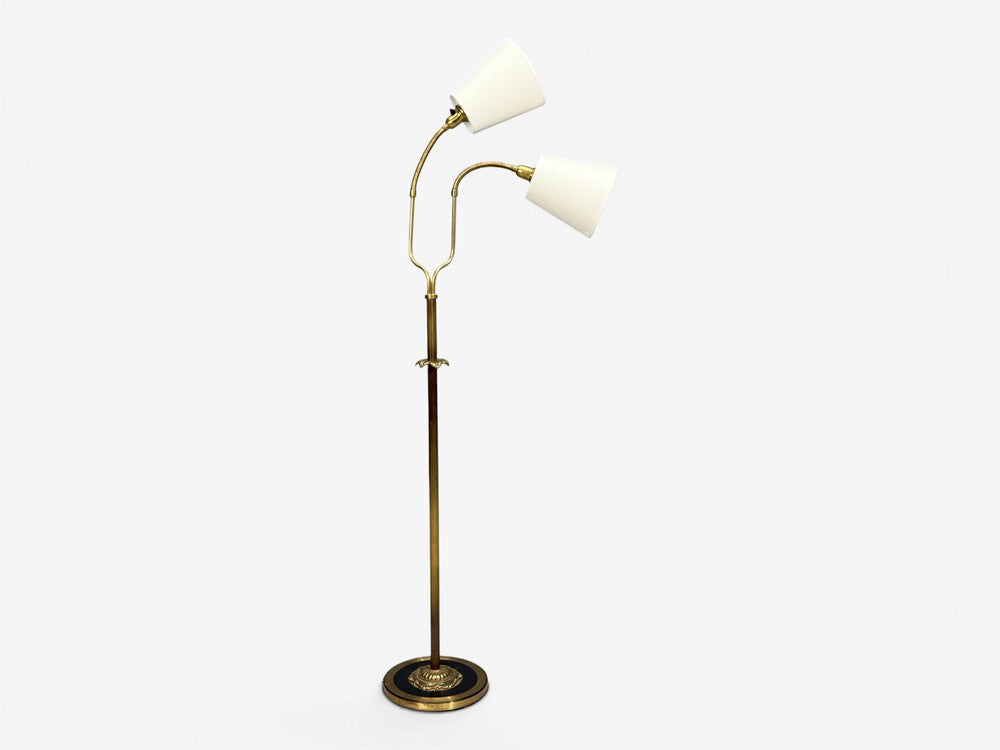Swedish Modern, Dual Head Floor Lamp, Reeded Brass, Sweden, 1950s